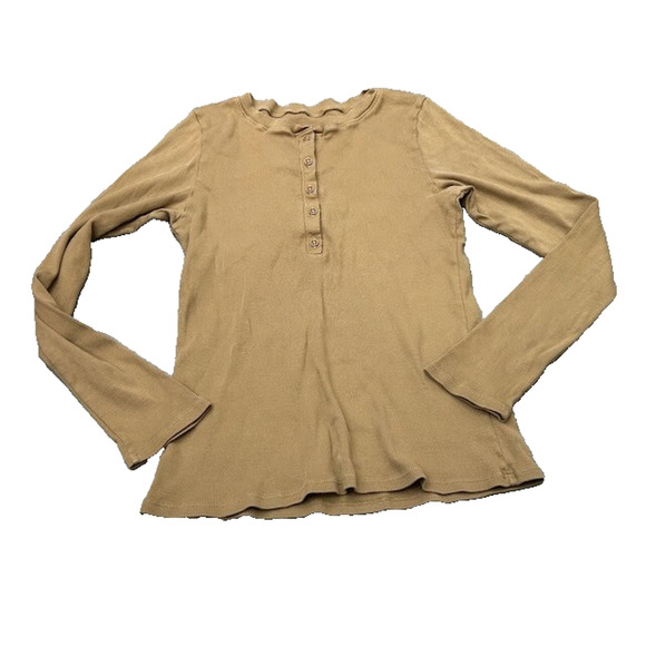 Nili Lotan Womens Henley Long Sleeve T-Shirt Crew Neck Ribbed Knit Brown Size M - Picture 1 of 7